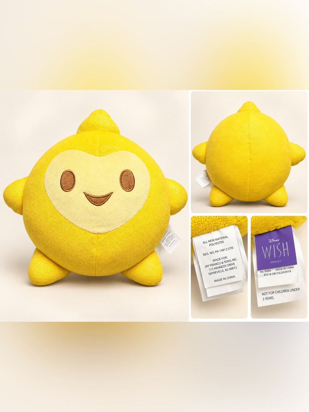 Disney Wish Star Plush Yellow 12” x 12” Stuffed Character Pillow